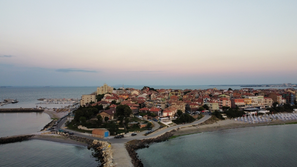 drone photo of old town of Pomorie, Bulgaria 