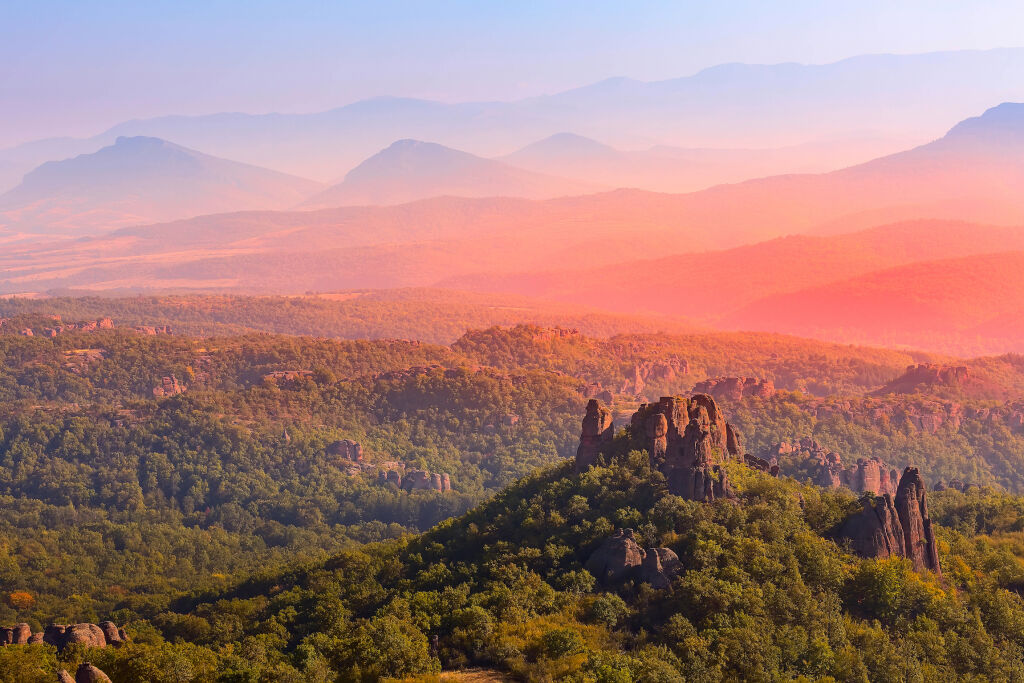 Zachód słońca Belogradchik klify skały, natura klejnot punkt orientacyjny, zachód słońca panoramiczny krajobraz, Bułgaria