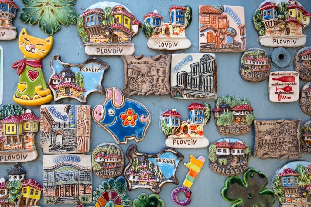 Colorful magnet souvenirs from Plovdiv, Bulgaria