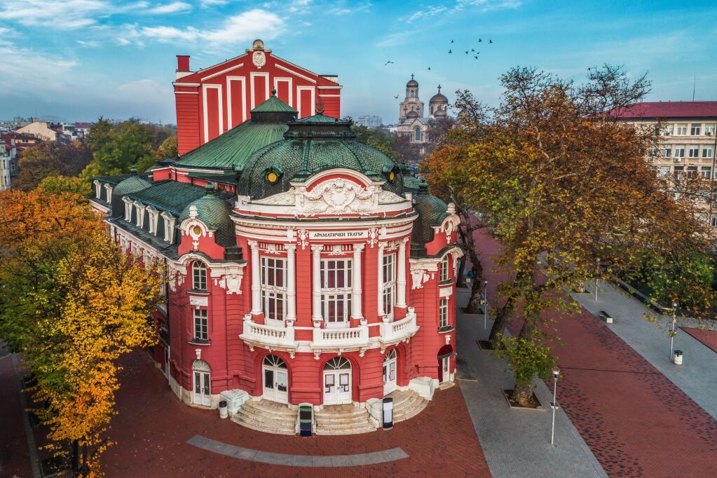 Beautiful Aerial view of Theatre in Varna City Center, Bulgaria.