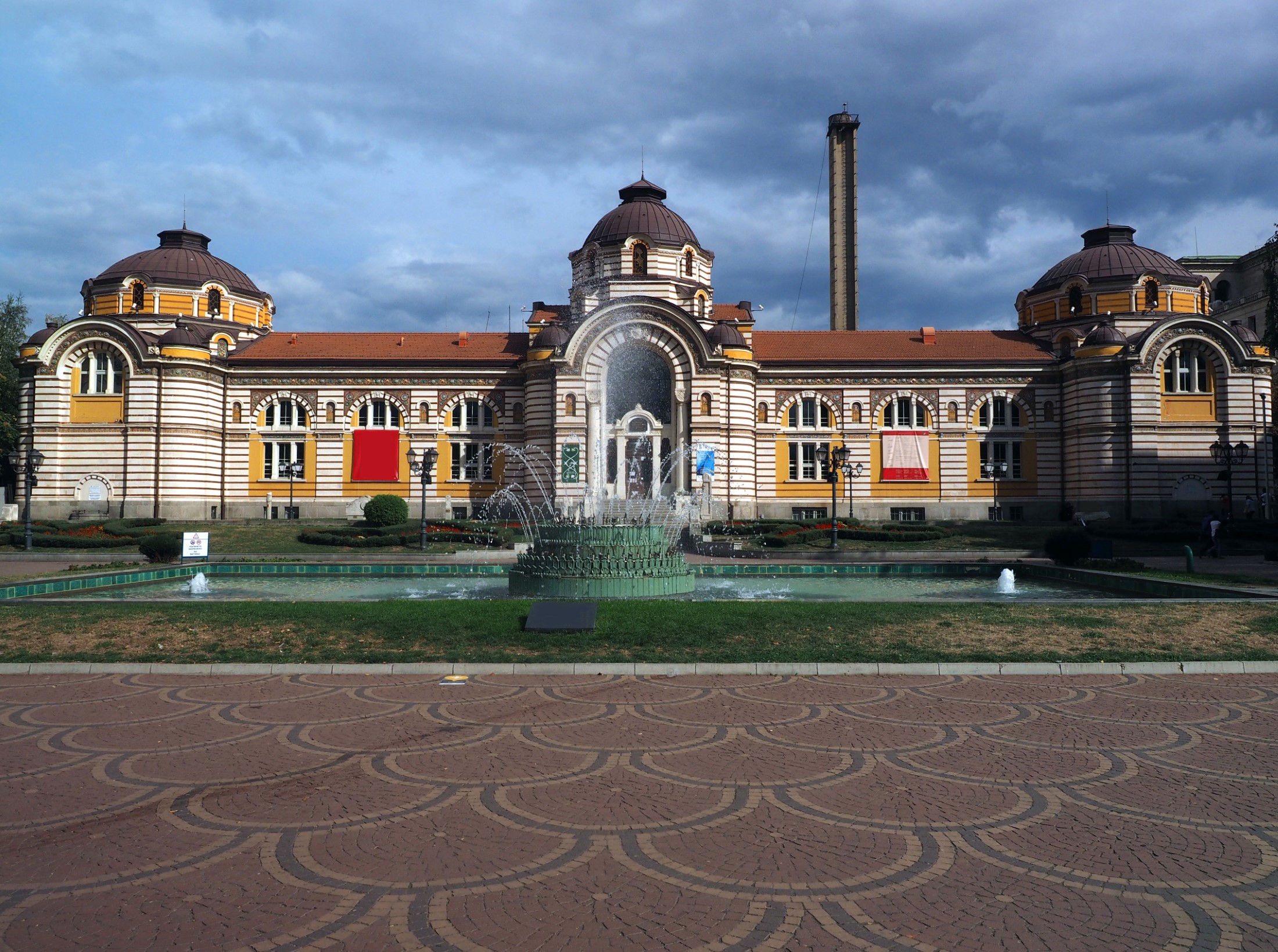 Sofia Bulgaria beautiful public mineral bathes building with fountain