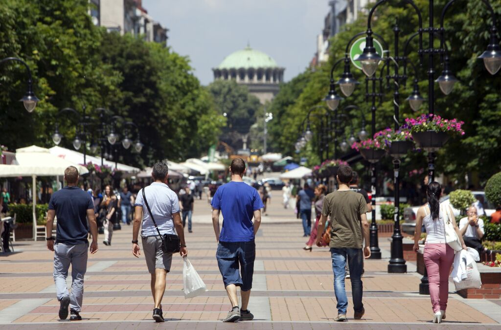 Street scene of downtown city of Sofia, Bulgaria.