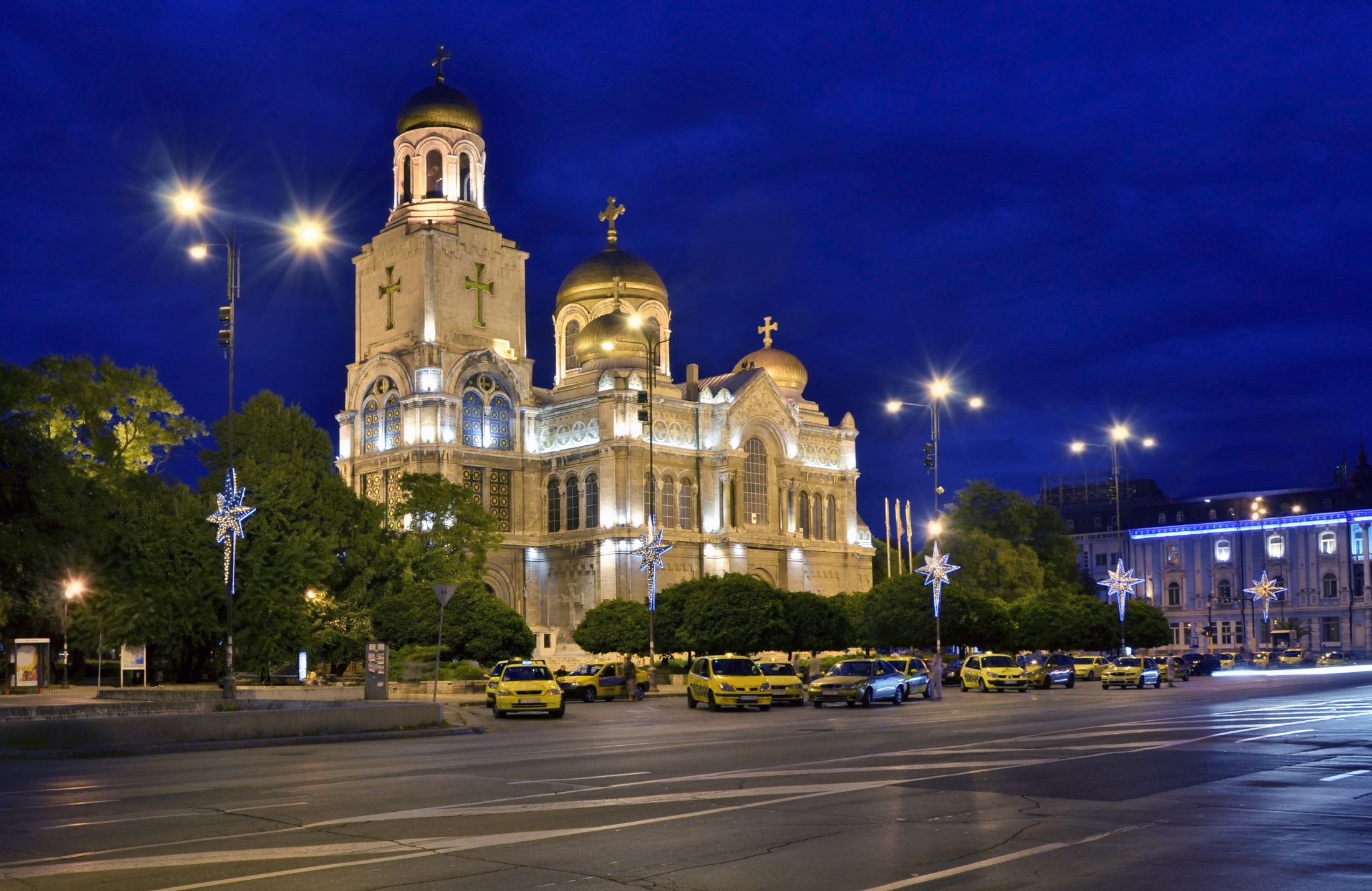 The Assumption Cathedral, Varna, Bulgaria. Illuminated at night.