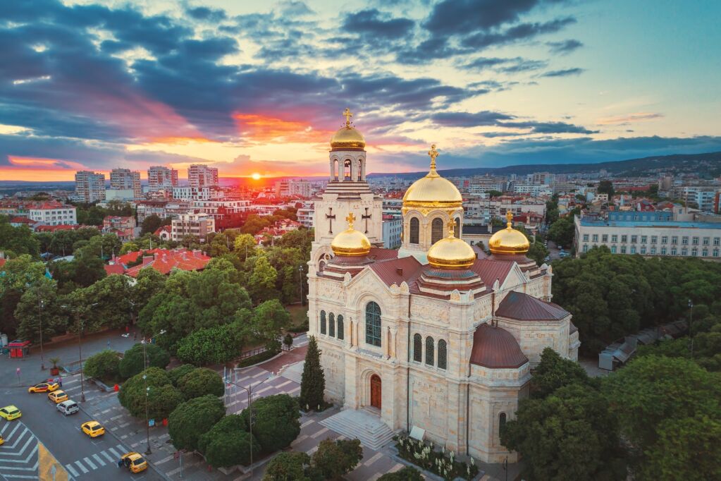 Aerial view of The Cathedral of the Assumption in Varna, Bulgaria